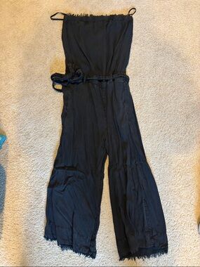 cloth & stone Black Strapless Wide-Leg Jumpsuit with Tie Waist
